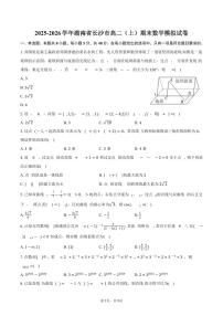 2025-2026学年湖南省长沙市高二（上）期末数学模拟试卷（含答案）