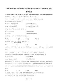 2025-2026学年山东省潍坊市诸城市第一中学高一上学期11月月考数学试卷（含答案）