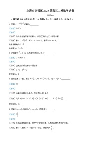上海市崇明区2025届高三下学期第二次模拟考试数学试卷（含答案）
