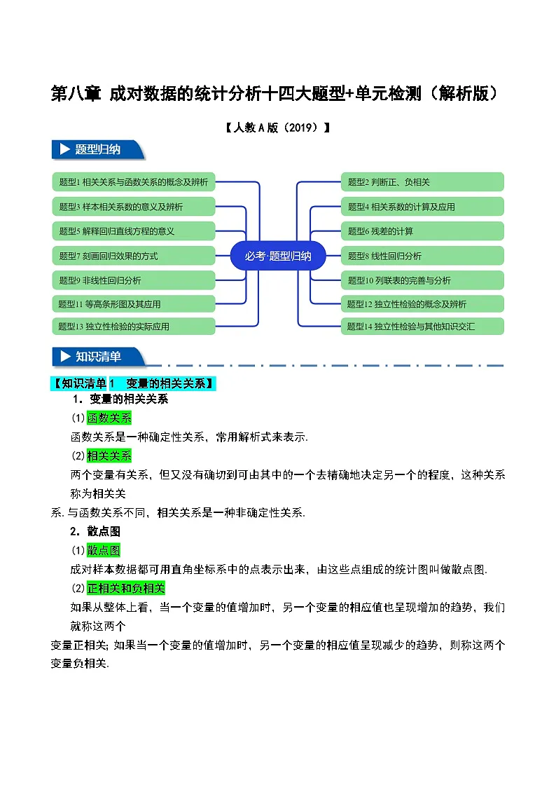 第八章 成对数据的统计分析十四大题型+单元检测(解析版)第1页