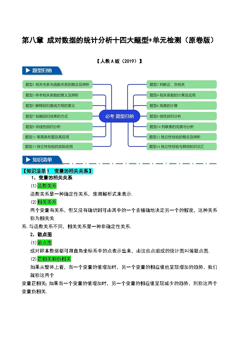 第八章 成对数据的统计分析十四大题型+单元检测(原卷版)第1页