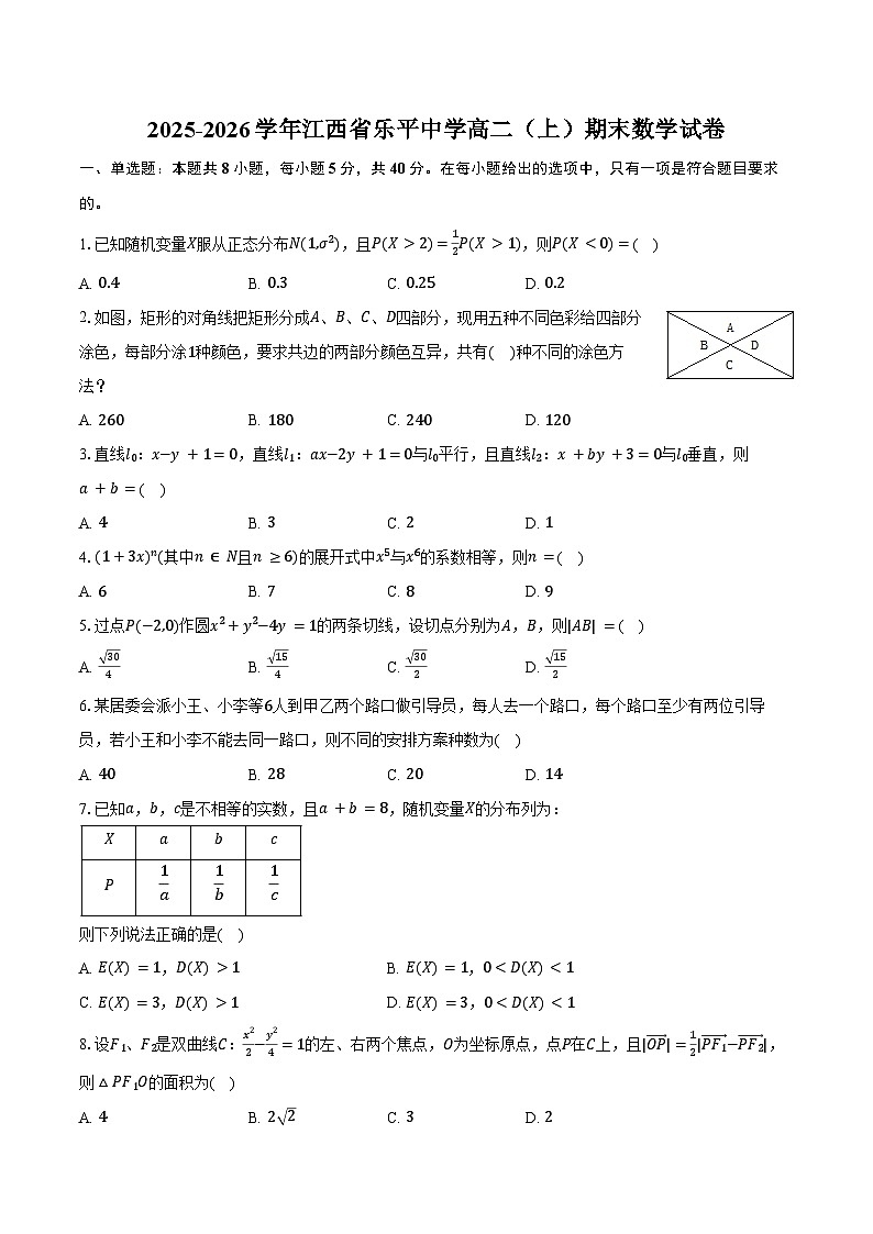 2025-2026学年江西省乐平中学高二(上)期末数学试卷(含答案)第1页