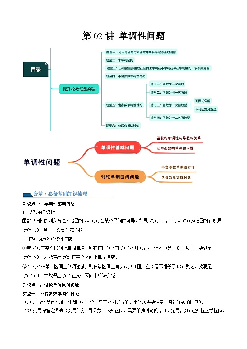 (辅导班)2027年高考数学一轮复习精讲精练 第5章 第02讲 导数与函数单调性问题 讲义+随堂检测(原卷版)第1页