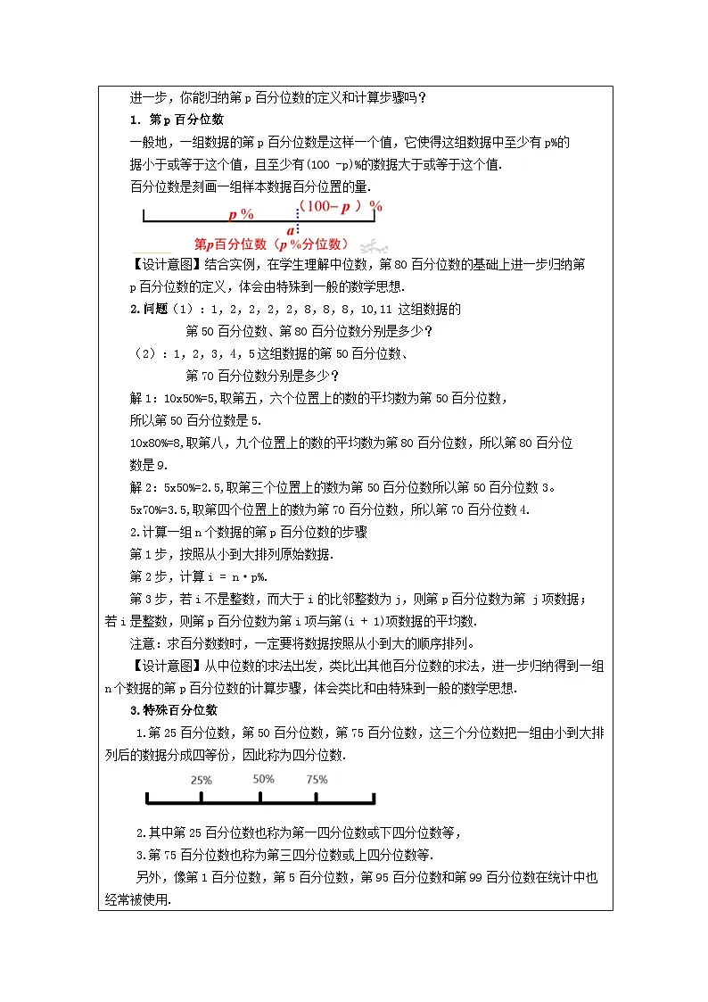 人教版 高中数学 必修第二册9.2.2总体百分位数的估计 表格式教案第3页