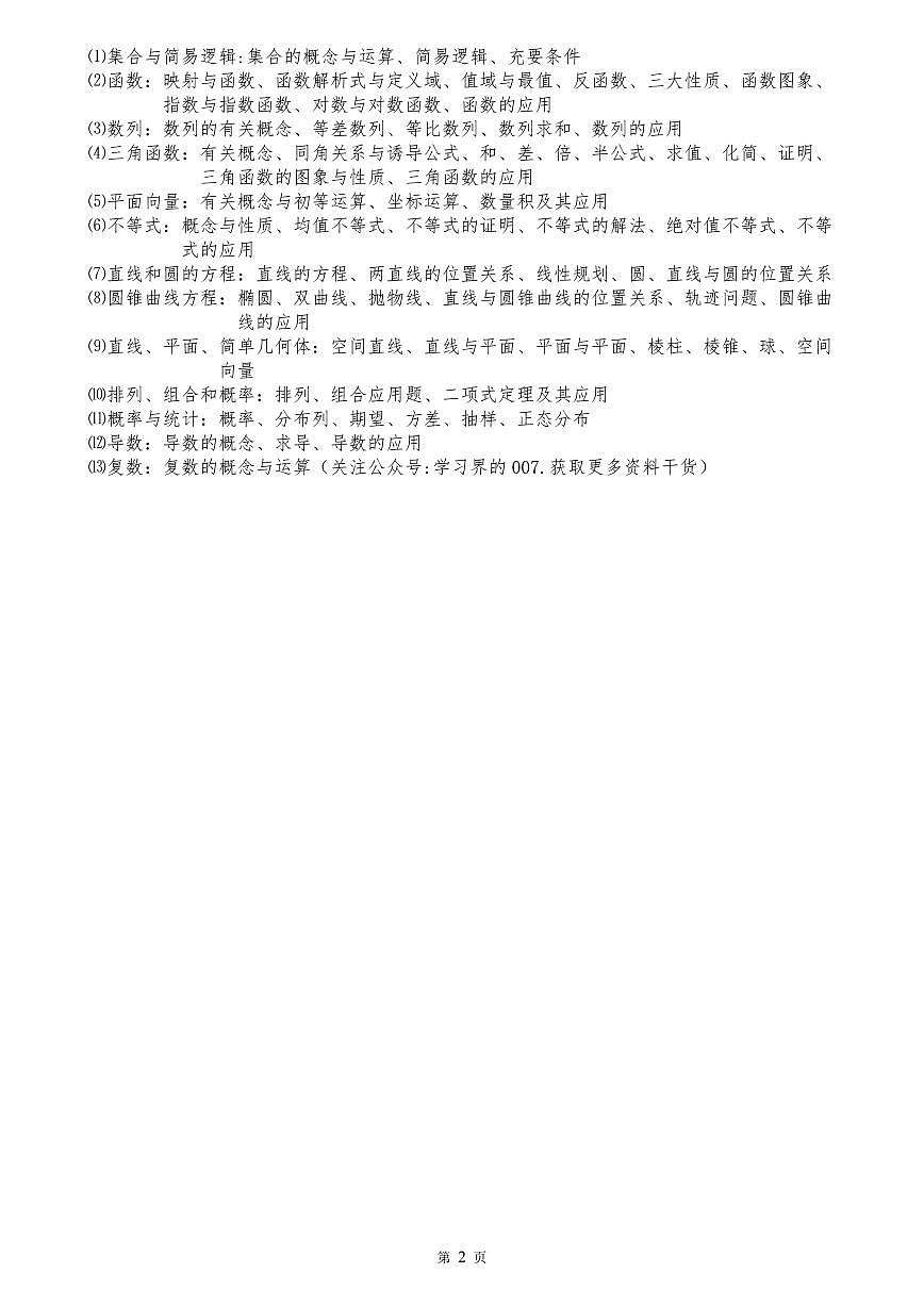 高考数学第二轮复习高频常考核心知识点清单第2页