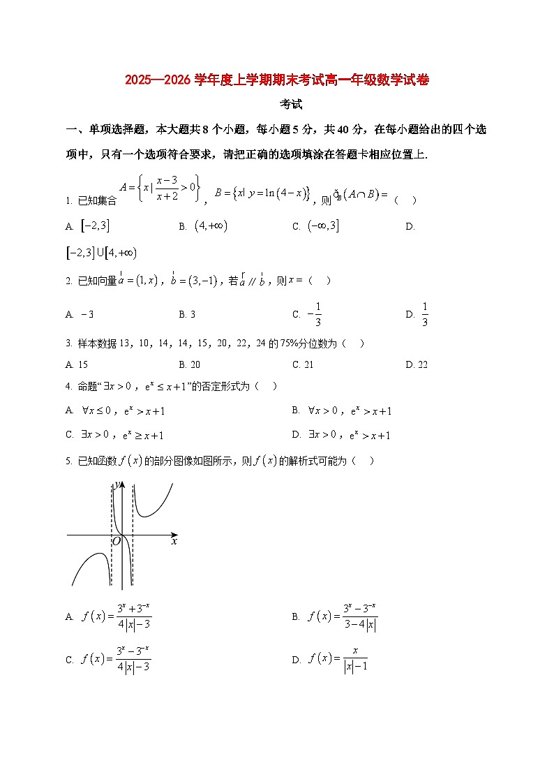 2025_2026学年辽宁省沈阳市东北育才学校高一上册期末考试数学试卷(原卷)第1页