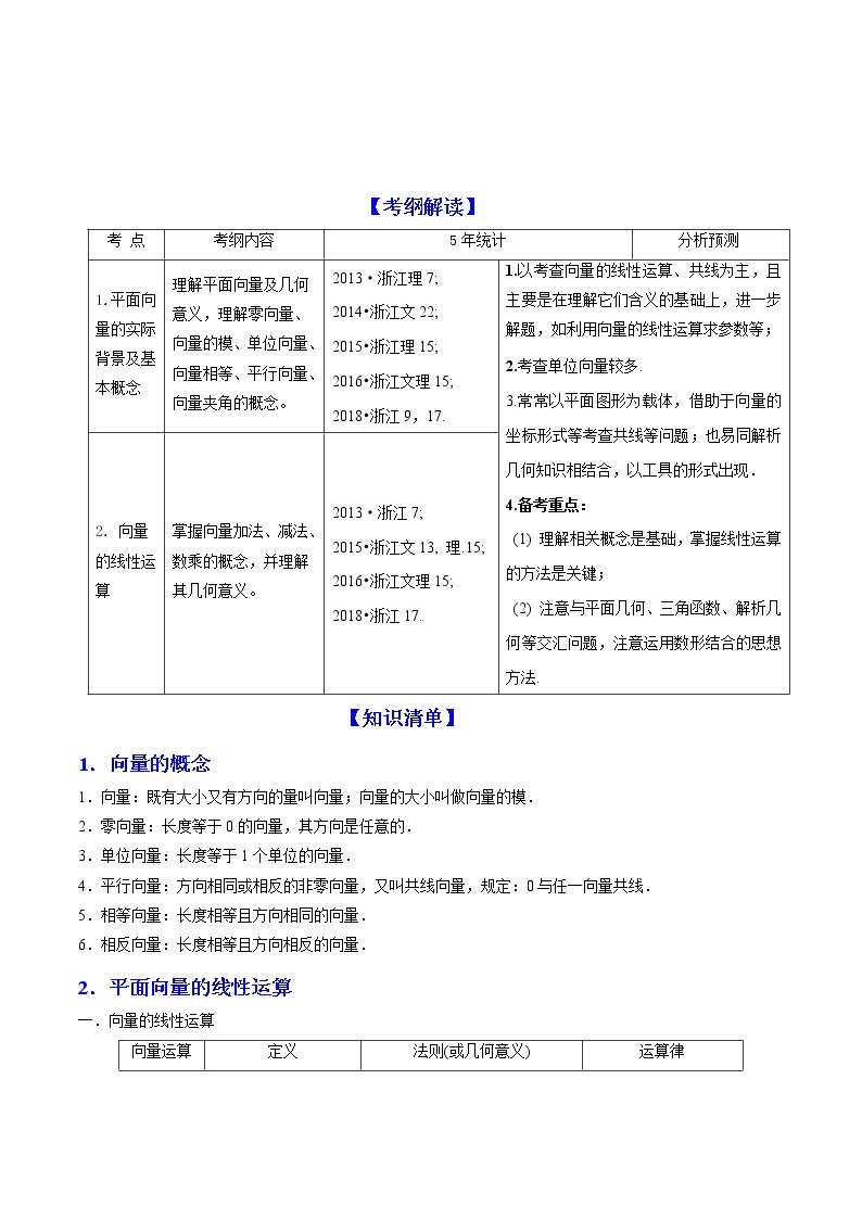 2019届二轮复习平面向量的概念及线性运算学案（全国通用）01