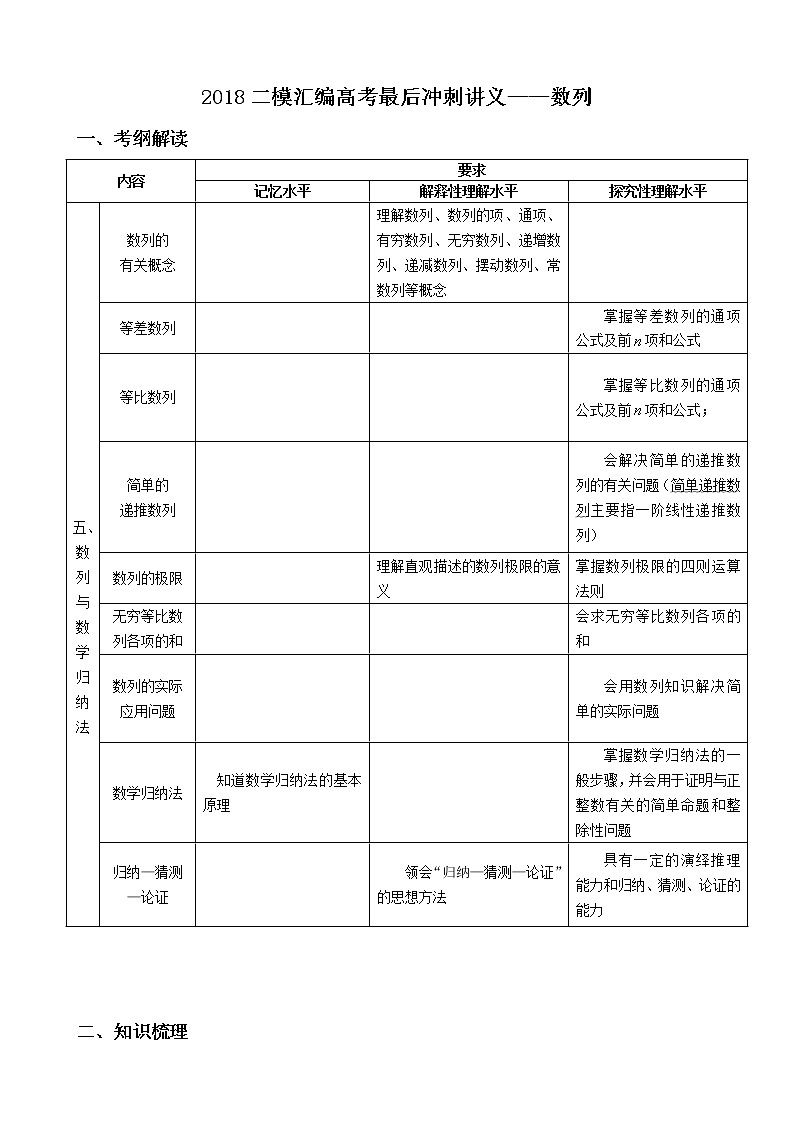2019届二轮复习数列学案(全国通用)01