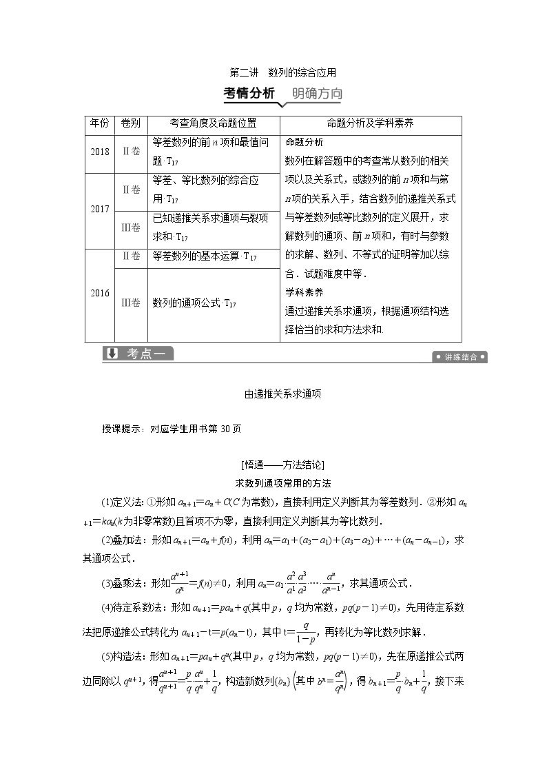 2019届二轮复习（文）数列的综合应用学案01