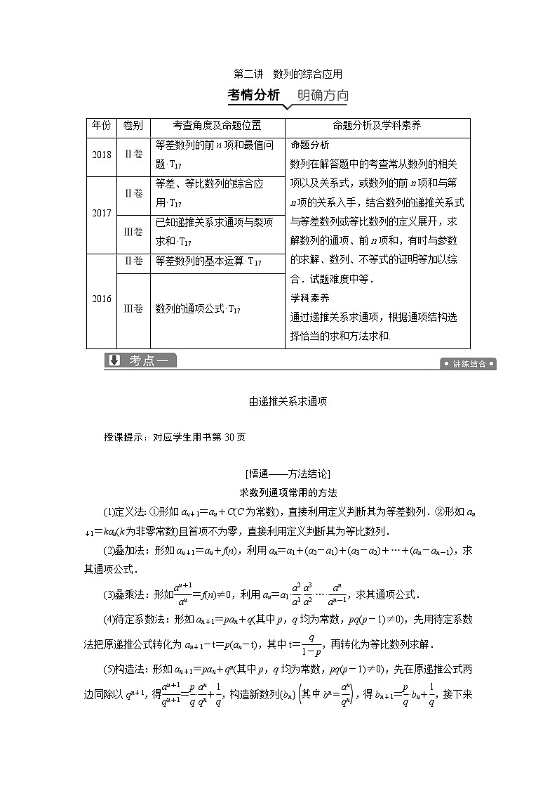 2019届二轮复习(文)数列的综合应用学案01
