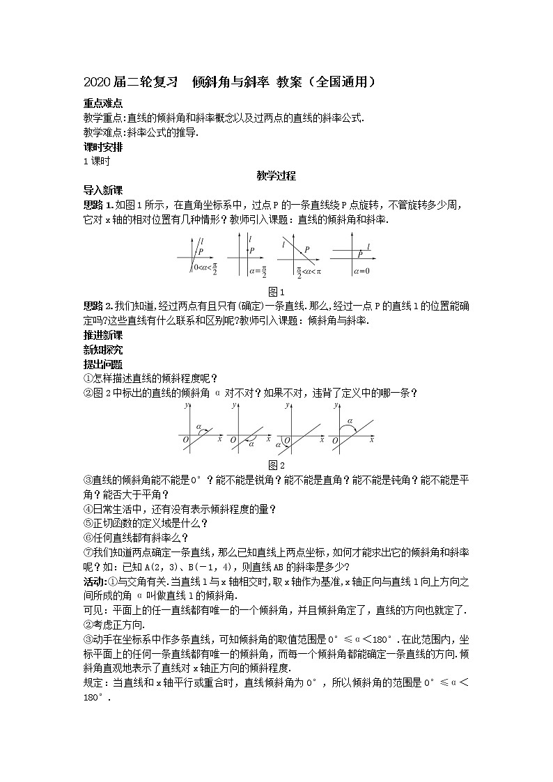 2020届二轮复习倾斜角与斜率教案(全国通用)第1页