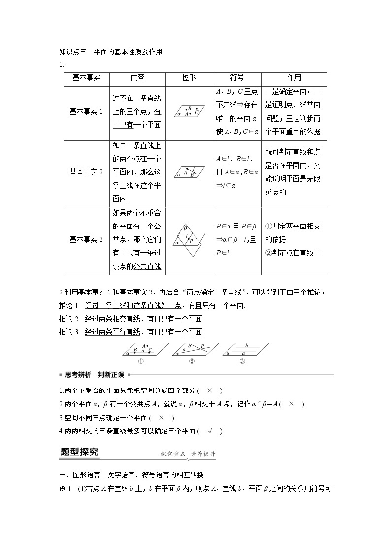 2020年高中数学新教材同步必修第二册  第8章 8.4.1　平　面 学案02