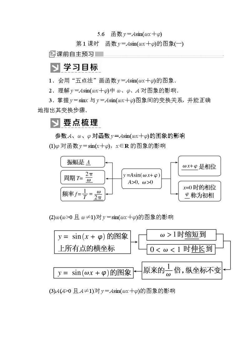 新人教A版必修第一册教学讲义：5-6-1第1课时　函数y＝Asin（ωx＋φ）的图象（一）（含答案）01