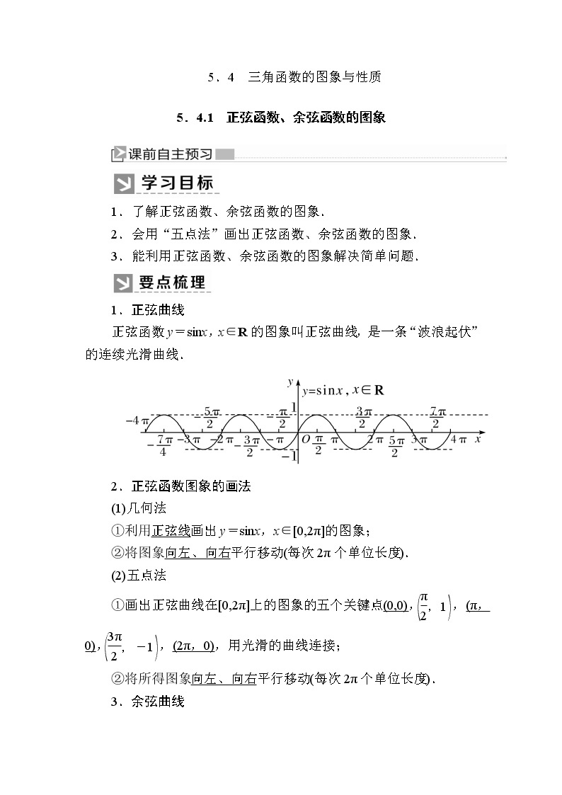 新人教A版必修第一册教学讲义：5-4-1正弦函数、余弦函数的图象（含答案）01