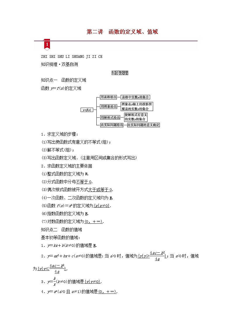 (山东专用)2021版高考数学一轮复习第二章函数、导数及其应用第二讲函数的定义域、值域学案(含解析)01