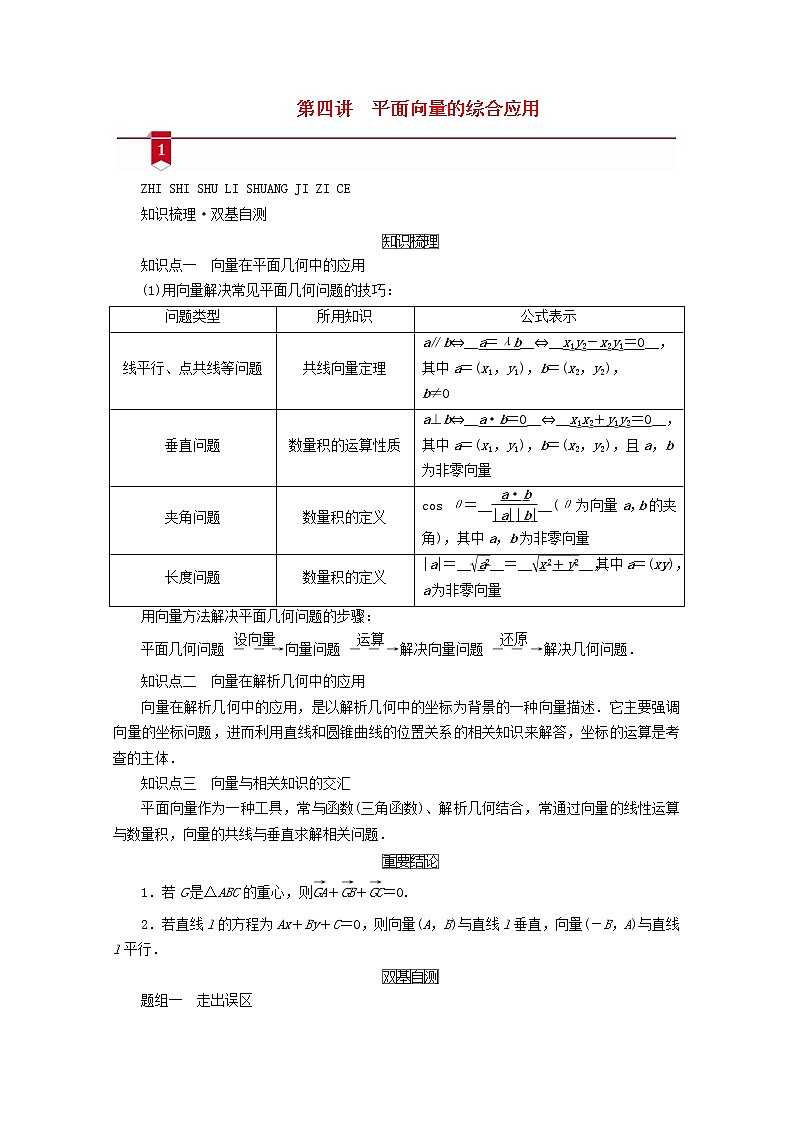 （山東專用）2021版高考數(shù)學(xué)一輪復(fù)習(xí)第四章平面向量、數(shù)系的擴(kuò)充與復(fù)數(shù)的引入第四講平面向量的綜合應(yīng)用學(xué)案（含解析）第1頁(yè)