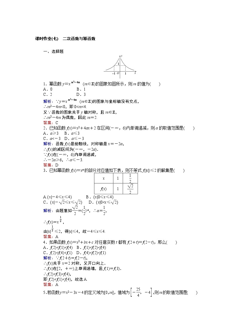 课时作业(七) 二次函数与幂函数 练习01