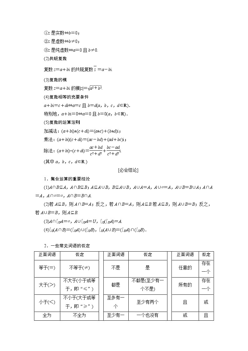 2020新课标高考数学二轮讲义:第三部分回顾1集合、常用逻辑用语、复数02