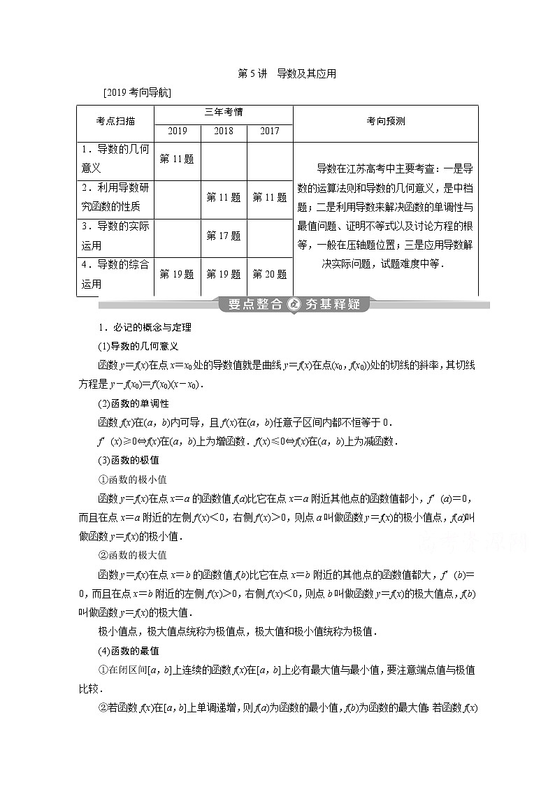 2020江苏高考理科数学二轮讲义:专题一第5讲 导数及其应用01