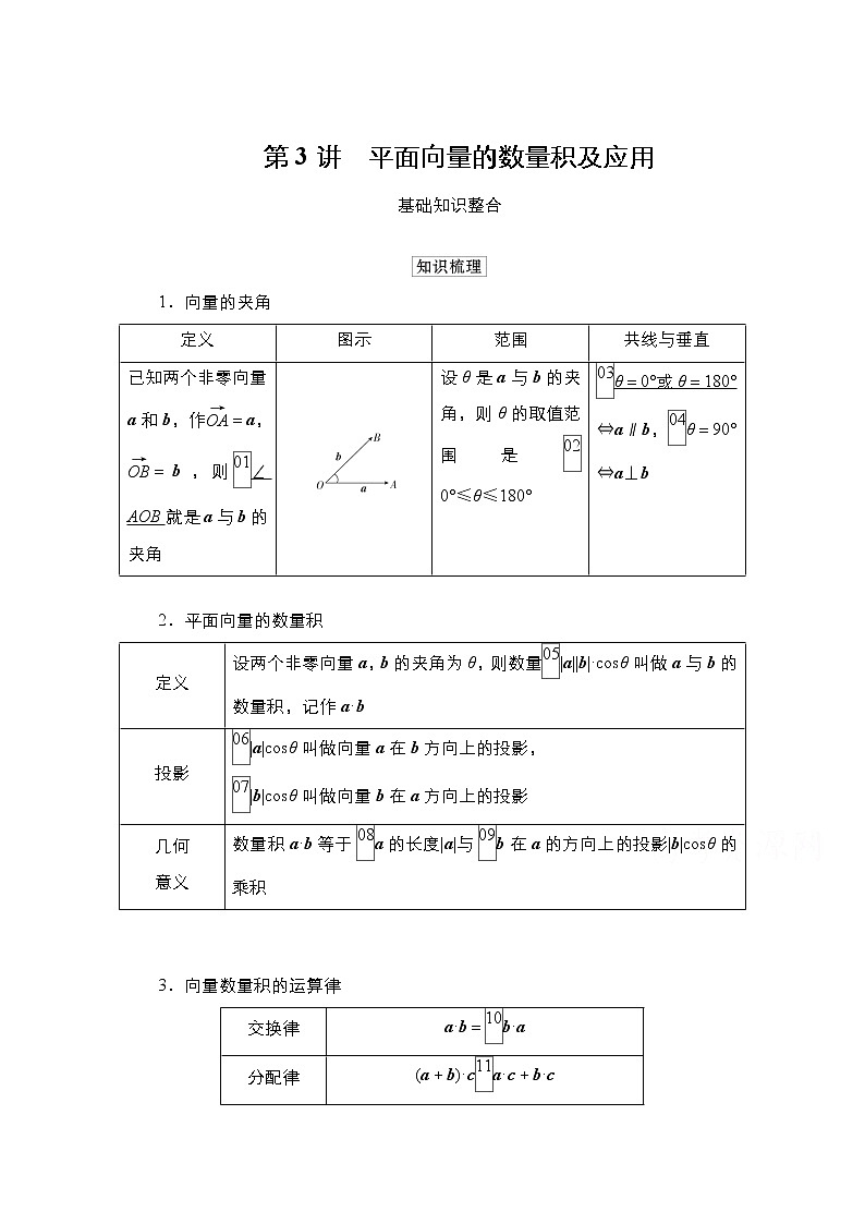 2021高三人教B版数学一轮(经典版)教师用书:第5章第3讲 平面向量的数量积及应用01