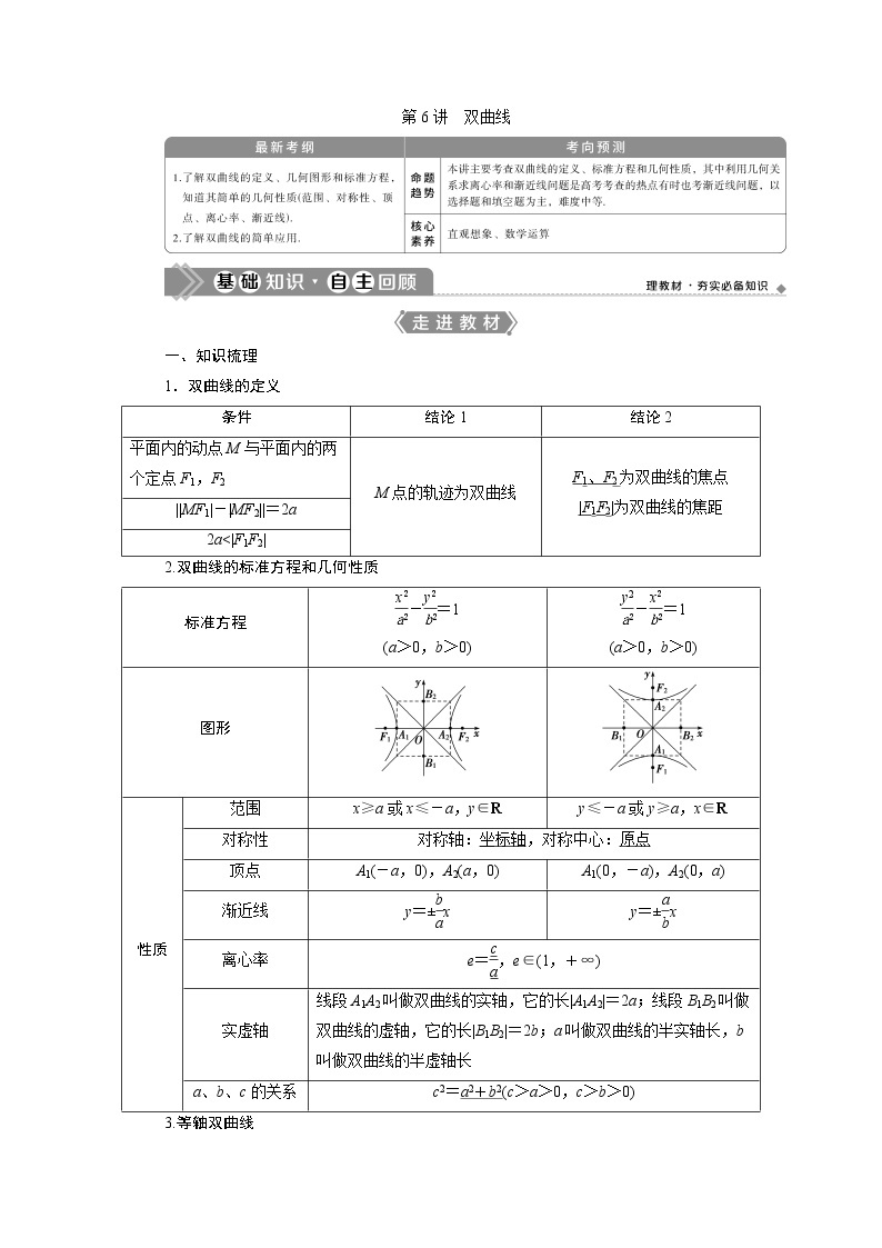 2021版高考文科数学（人教A版）一轮复习教师用书：第九章　第6讲　双曲线01