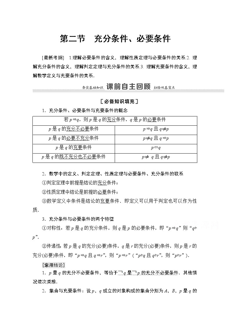 2021版高考数学苏教版一轮教师用书:1.2充分条件、必要条件01