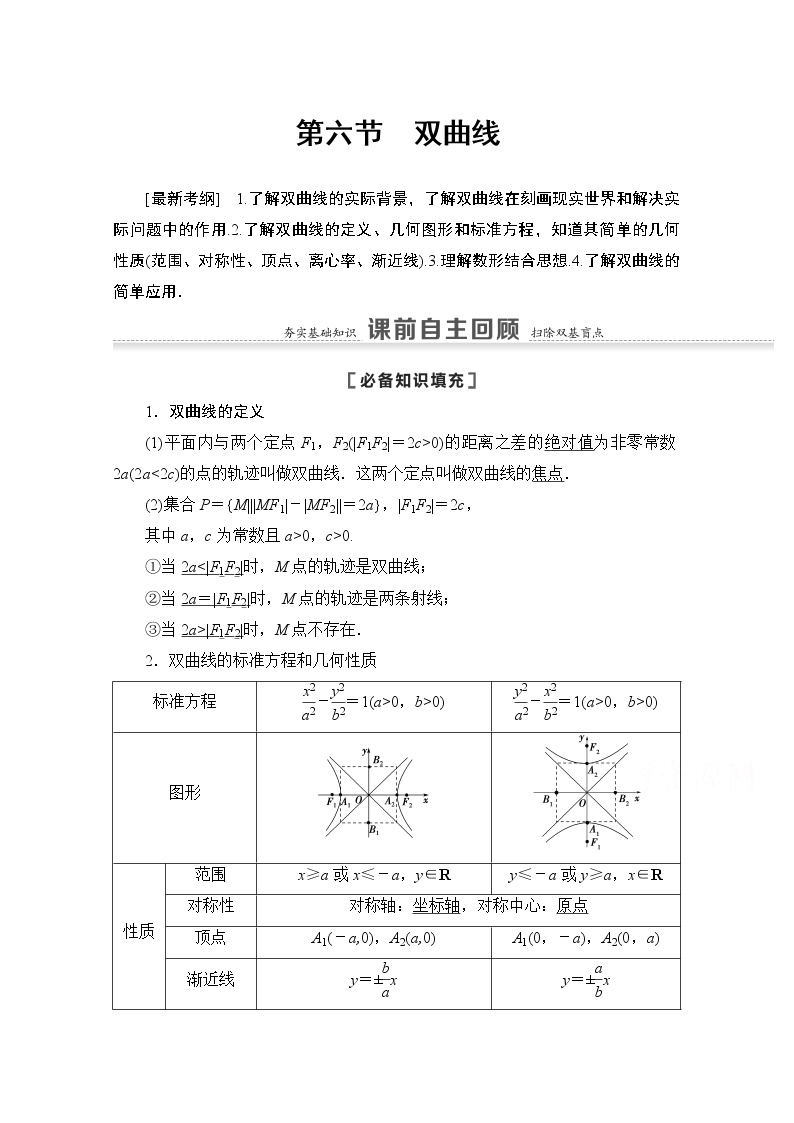 2021版高考数学苏教版一轮教师用书：8.6双曲线