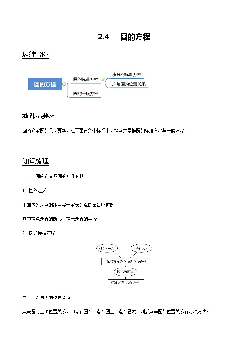 2.4 圆的方程-新教材名师导学导练高中数学选择性必修第一册(人教A版)01