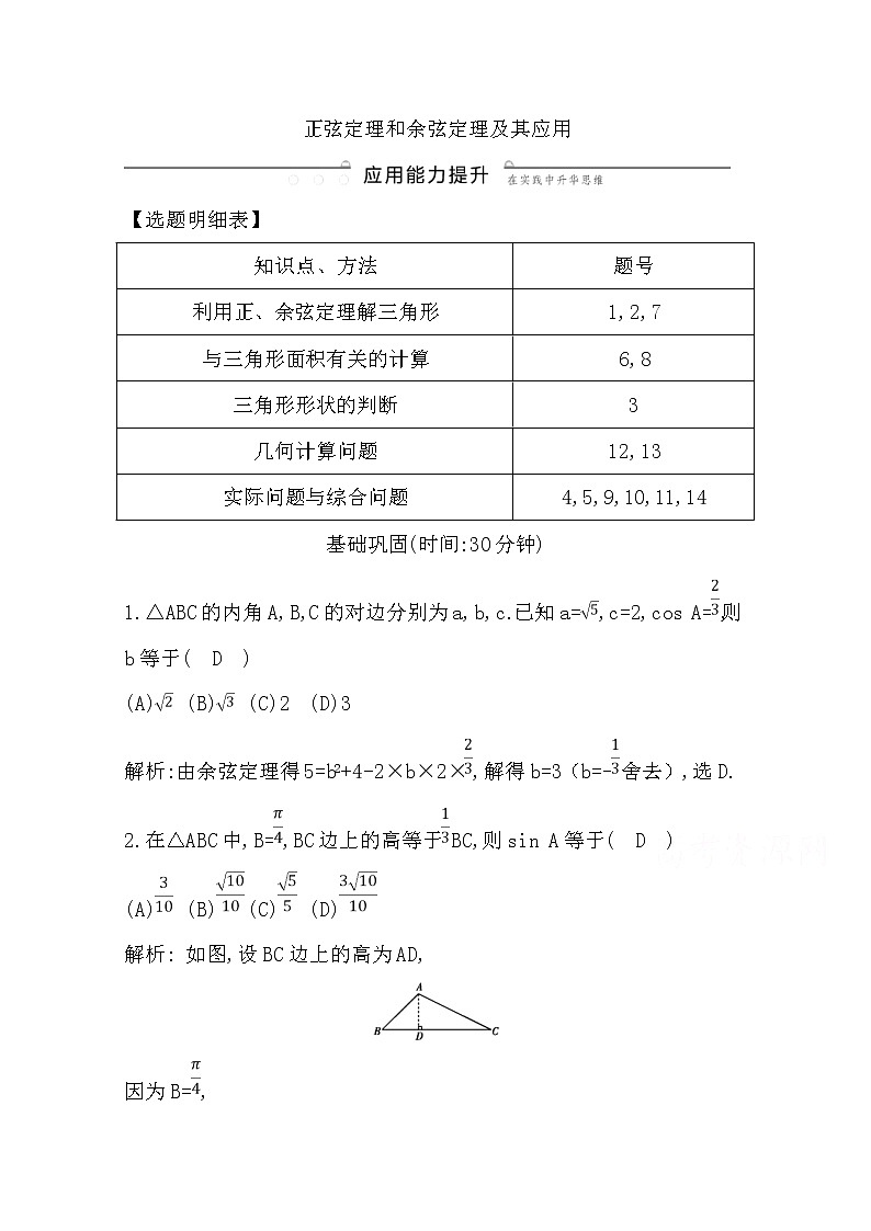(导与练)2020版高考数学一轮复习(文数)习题:第3篇 第6节 正弦定理和余弦定理及其应用(含解析)01