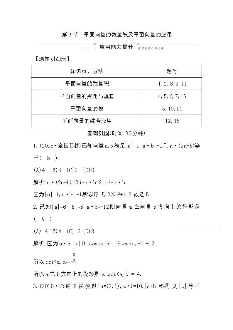 (导与练)2020版高考数学一轮复习(文数)习题:第4篇 第3节 平面向量的数量积及平面向量的应用(含解析)第1页
