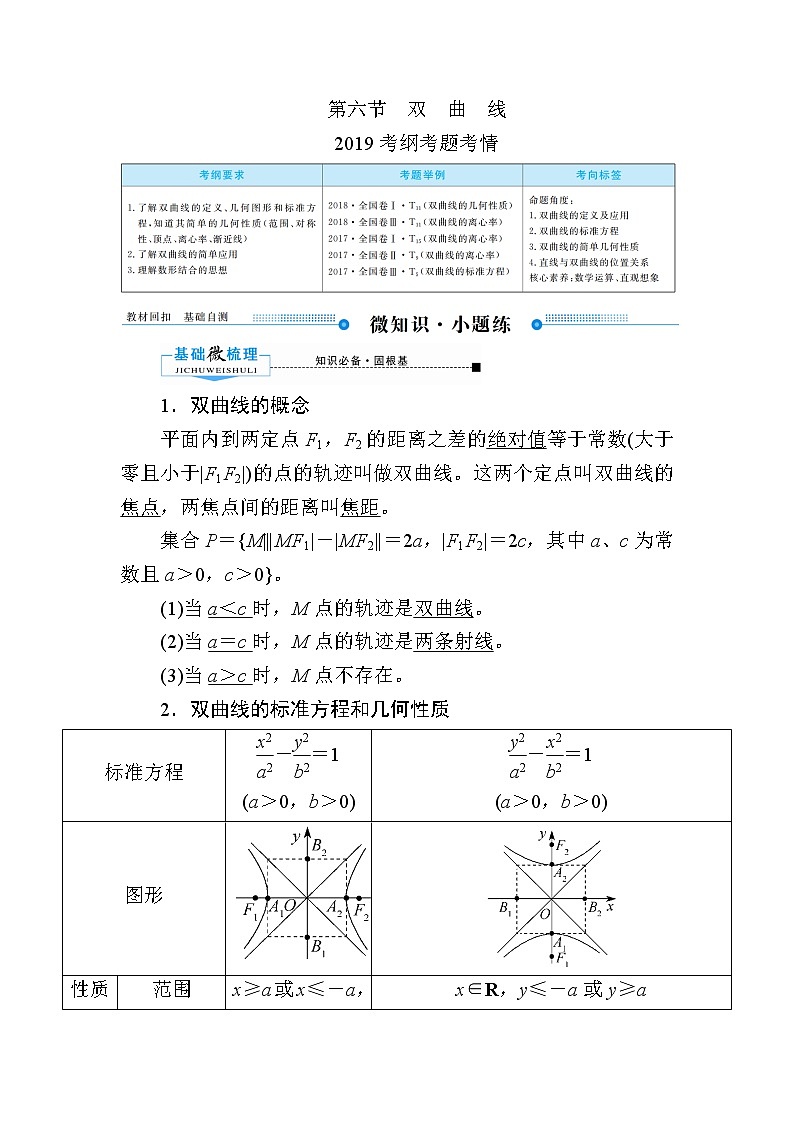 2020版《微点教程》高考人教A版理科数学一轮复习文档:第八章第六节 双 曲 线 学案01