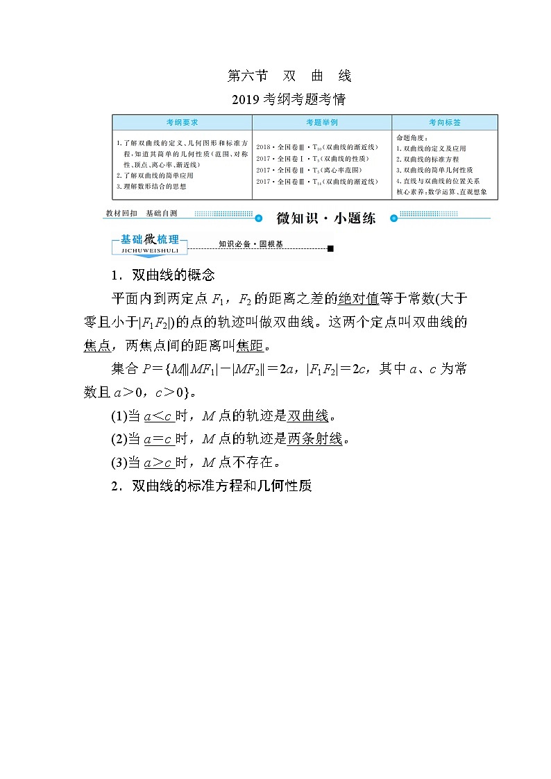 2020版《微点教程》高考人教A版文科数学一轮复习文档:第八章第六节 双 曲 线 学案01