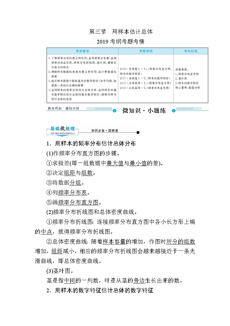 2020版《微点教程》高考人教A版文科数学一轮复习文档:第九章第三节 用样本估计总体 学案01