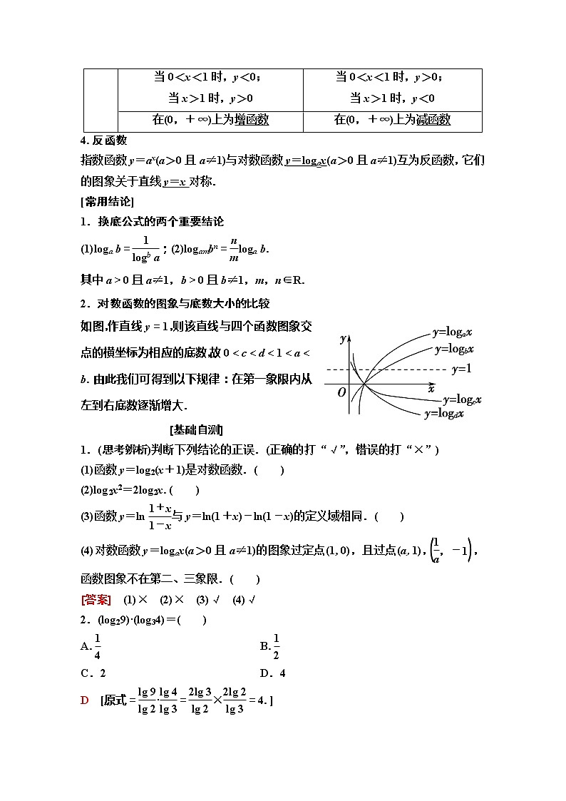 2020版新一线高考理科数学(人教A版)一轮复习教学案:第2章第6节 对数与对数函数02