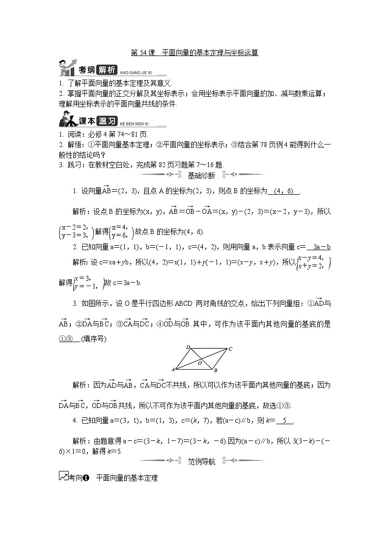 2020版江蘇高考數(shù)學(xué)名師大講壇一輪復(fù)習(xí)教程學(xué)案：第54課平面向量的基本定理與坐標(biāo)運算第1頁