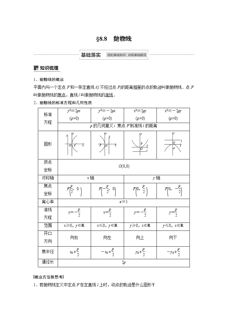 2021高考数学一轮复习学案:第八章8.8抛物线01