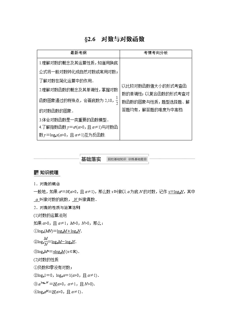 2021高考数学(理)人教A版一轮复习学案作业:第二章2.6对数与对数函数01