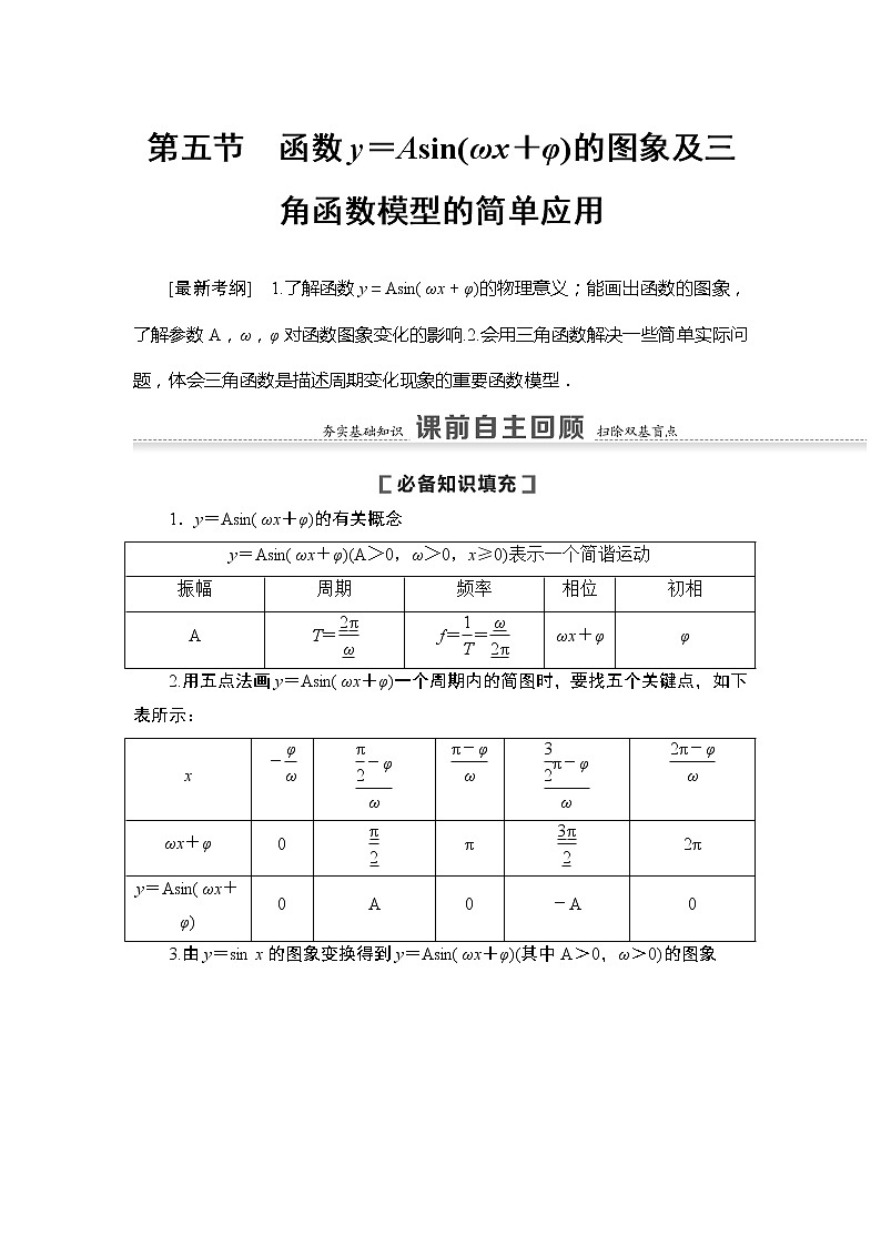 2021版新高考数学(文科)一轮复习教师用书:第4章第5节 函数y=Asin(ωx+φ)的图象及三角函数模型的简单应用01