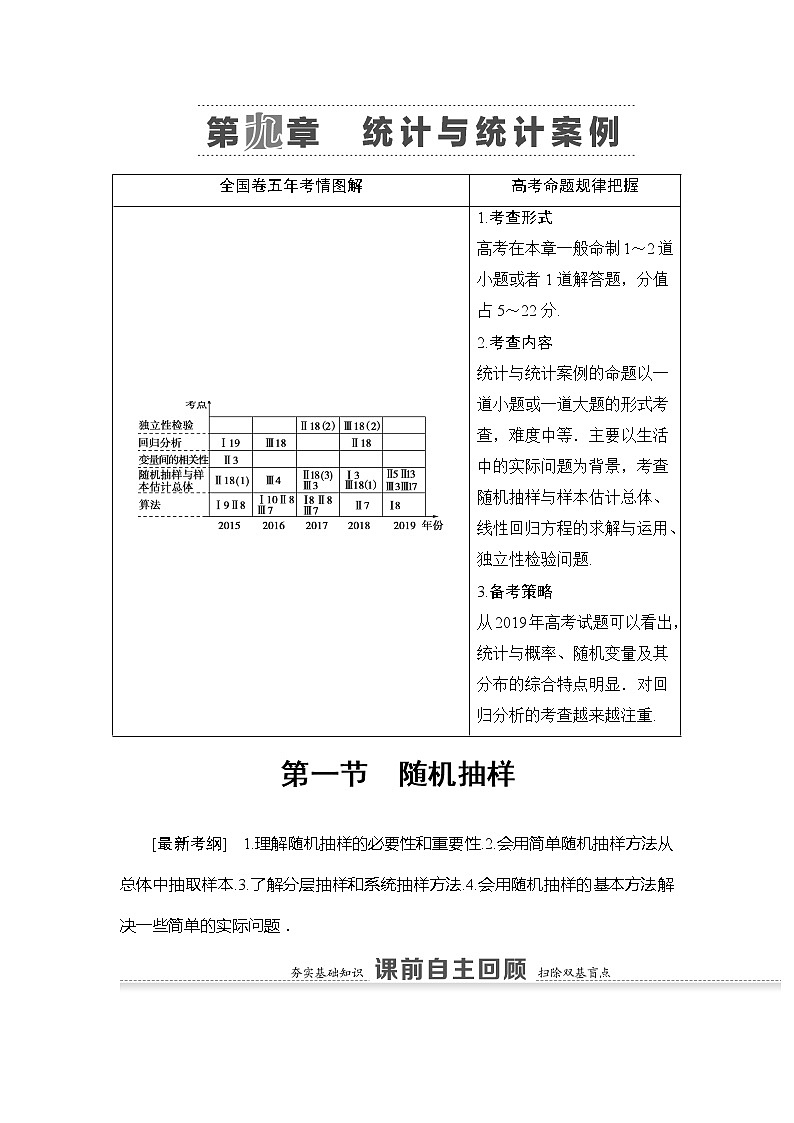 2021版江苏高考数学一轮复习讲义:第9章第1节 随机抽样01