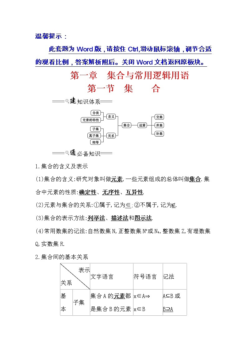 2021版高考文科数学人教通用版大一轮复习基础自查学案:1.1 集合01
