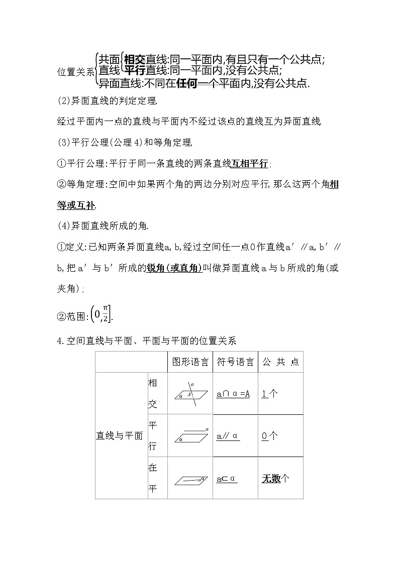 2021版高考文科数学人教通用版大一轮复习基础自查学案:7.3 空间点、直线、平面之间的位置关系02