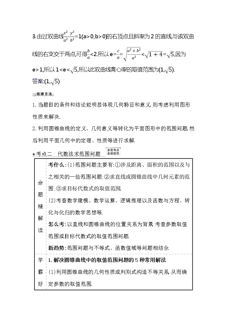 2021版高考文科数学人教A版一轮复习核心考点·精准研析10.8.3 圆锥曲线的范围问题03