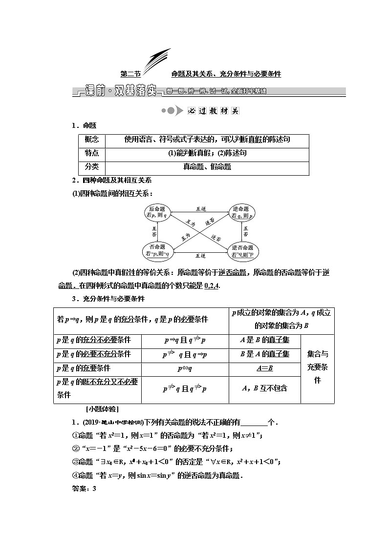 2020版新设计一轮复习数学(文)江苏专版讲义:第一章第二节命题及其关系、充分条件与必要条件01