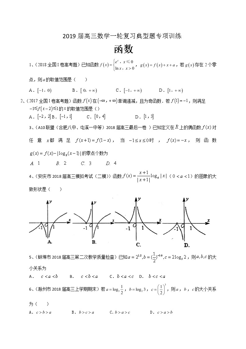 2019届高考数学理一轮复习典型题专项训练：函数（含答案）01