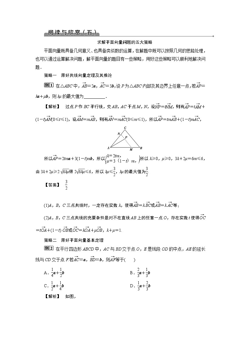 2021版新高考地区高考数学(人教版)大一轮复习 阅读与欣赏(五) 求解平面向量问题的五大策略第1页