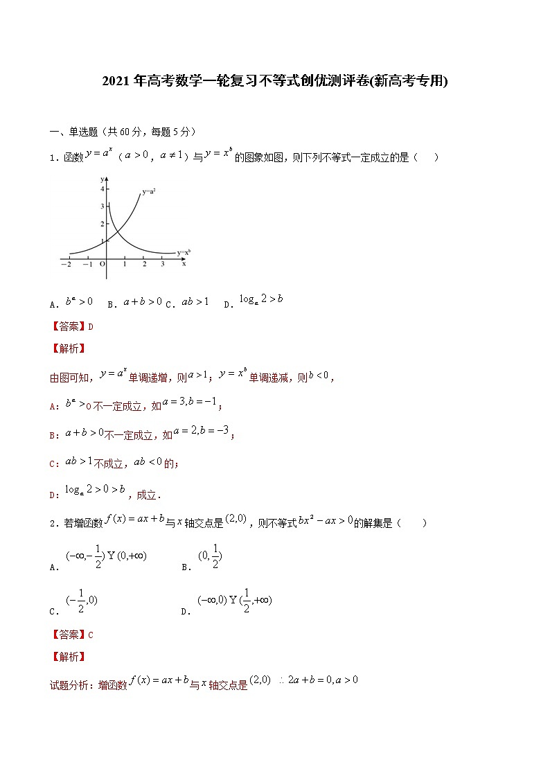 【精品试题】2021年高考数学一轮复习创优测评卷(新高考专用)测试卷07  不等式(解析版)第1页