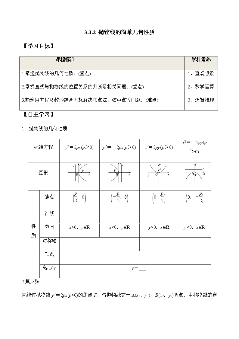 3.3.2 抛物线的简单几何性质-学案01