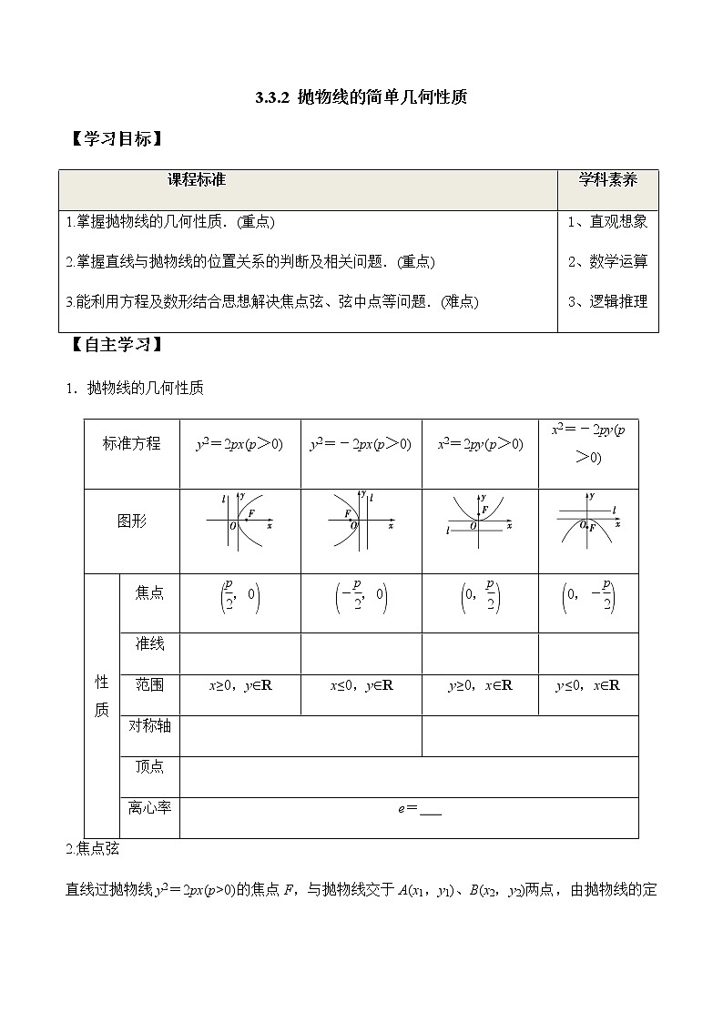 3.3.2 抛物线的简单几何性质-学案01