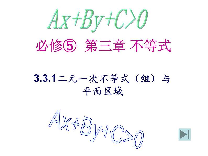 人教版高中数学必修五同课异构课件:3.3.1 二元一次不等式(组)与平面区域 教学能手示范课第1页