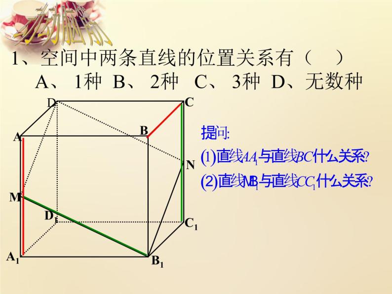 高中数学 第二章 点、直线、平面之间的位置关系2.1.2空间中直线与直线之间的位置关系（第1课时）课件 新人教A版必修203